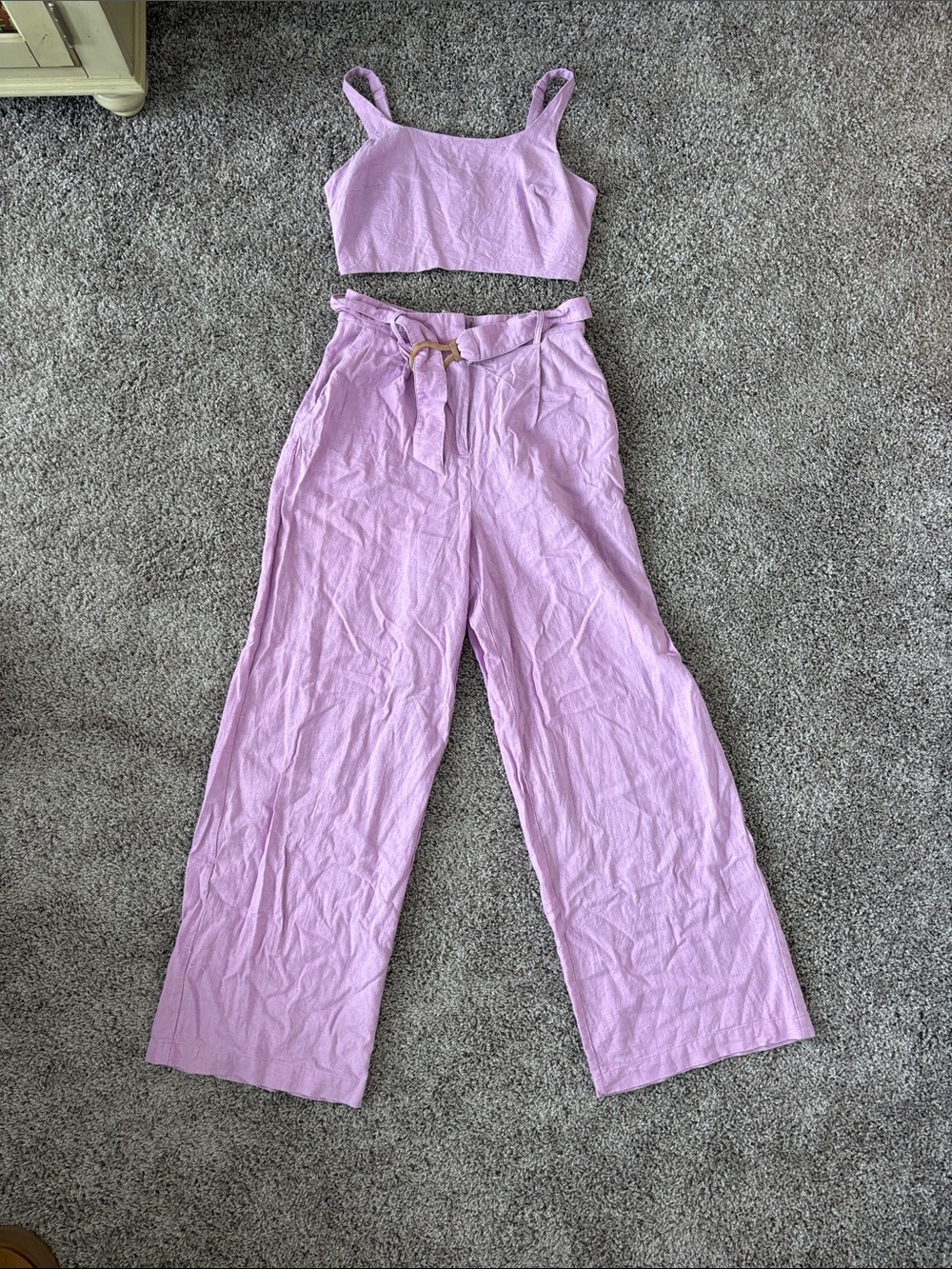 House of Harlow 1960 Linen Lilac Cropped Tank & Wide-Leg Tie-Waist Set